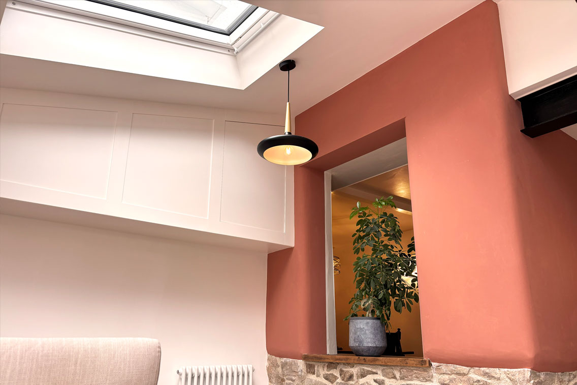 Open plan cob house room